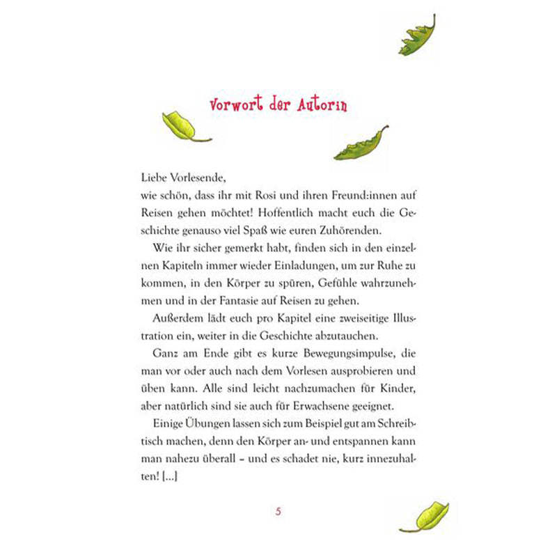 Buchseite. Textseite mit dem Titel „Vorwort der Autorin“, dekoriert mit kleinen Blättern.