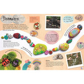 Buchinnenseite „Steinmalerei“. Anleitung zum Bemalen von Steinen mit vielen bunten Beispielen und kindgerechten Basteltipps.