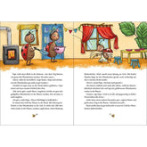 Marienkäferfamilie backt gemeinsam Pfannkuchen, Marie hilft mit Freude und rettet am Ende das Malheur.