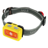 Gelbe LED-Stirnlampe mit grauem, verstellbarem Stirnband, Aufdruck „Expedition Natur“