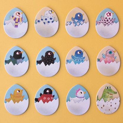 Chicks and Chickens Memo Plättchen auf dem Tisch verteilt