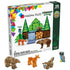 Verpackung des Magna-Tiles „Forest Animals“-Sets mit 25 Teilen, darunter transparente magnetische Platten und vier Waldtiere aus Kunststoff.