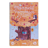 Verpackung des Puzzles „Mon Petit Pommier“ mit Illustration eines herbstlichen Apfelbaums, Tieren und dem Titel auf der Vorderseite.
