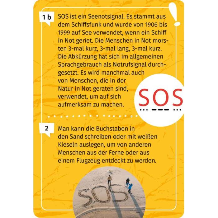 Inhaltsseite zum Thema SOS Signal aus dem Spiel Outdoor Forscherquiz für Kinder