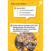 Inhaltsseite aus dem Spiel Outdoor Forscherquiz für Kinder zum Thema Allein in der Wildnis
