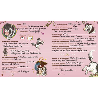 Mein Haferhorde Freundebuch – ausgefüllte Doppelseite mit Illustrationen von Pferden