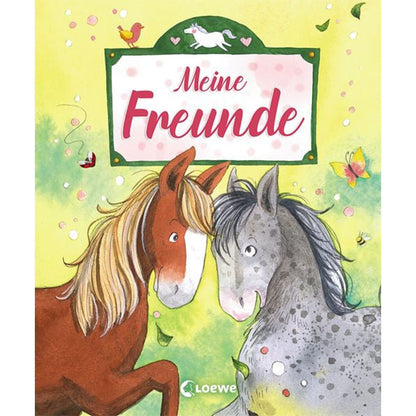 Meine Freunde Ponys Freundebuch – Cover mit zwei Pferden auf gelbem Hintergrund