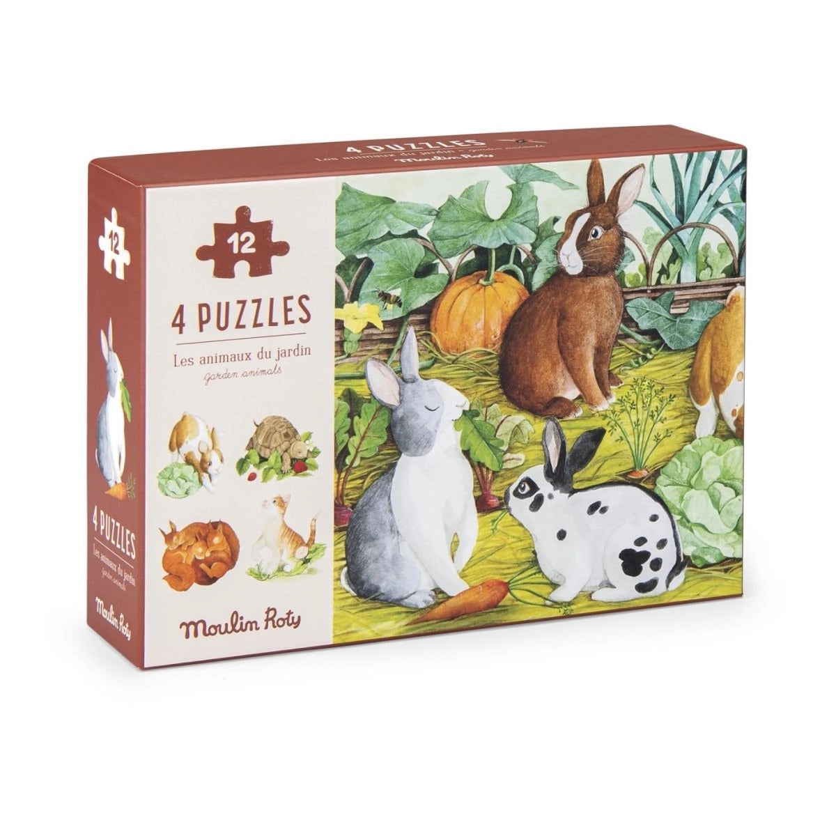 Verpackung der 4 Puzzles über die Tiere im Garten