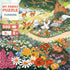 Vorderseite der Puzzle-Verpackung „My Family Puzzle – Flowers“ mit der bunten Blumenwiese als Illustration, Angaben zu 500 Teilen und Altersempfehlung ab 8 Jahren.