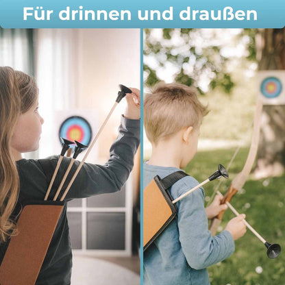 Holzbogen Set mit 6 Saugnapf-Pfeilen, Zielscheibe, Köcher
