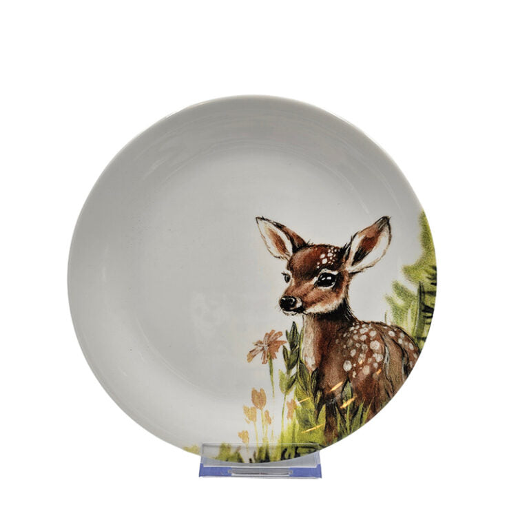 Porzellan Teller mit Reh auf Blumenwiese