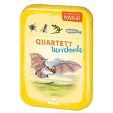 Spielschachtel „Quartett Tierrekorde“ mit Illustration einer Fledermaus und weiteren Tieren.