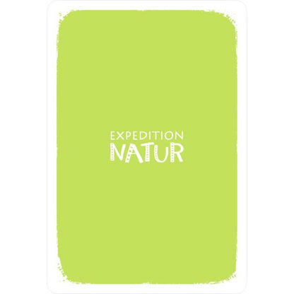 Rückseite der Spielkarten mit grünem Hintergrund und „Expedition Natur“-Logo.