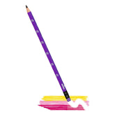 Ein lila Radierbarer Buntstift von moses., der auf Papier gelb und pink malt.