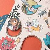 Pilzhaus-Innenseite des Sweet Dreams Puzzles – Figuren schlafen im gemütlichen Zimmer