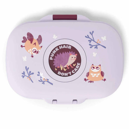 MonBento Gram Snackbox Eule von oben – kompakte Kinder Bentobox mit austauschbaren Buttons zum Personalisieren.