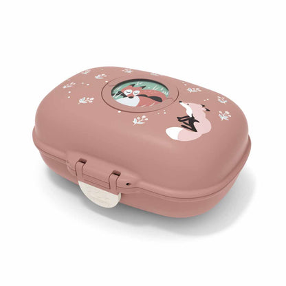 Seitliche Ansicht der MonBento Gram Füchse Snackbox – handliche, dichte Mini-Lunchbox für kleine Snacks zwischendurch.