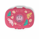 MonBento Gram Snackbox Vögel von oben – praktische Mini-Lunchbox für Kinder mit austauschbaren Buttons auf dem Deckel.