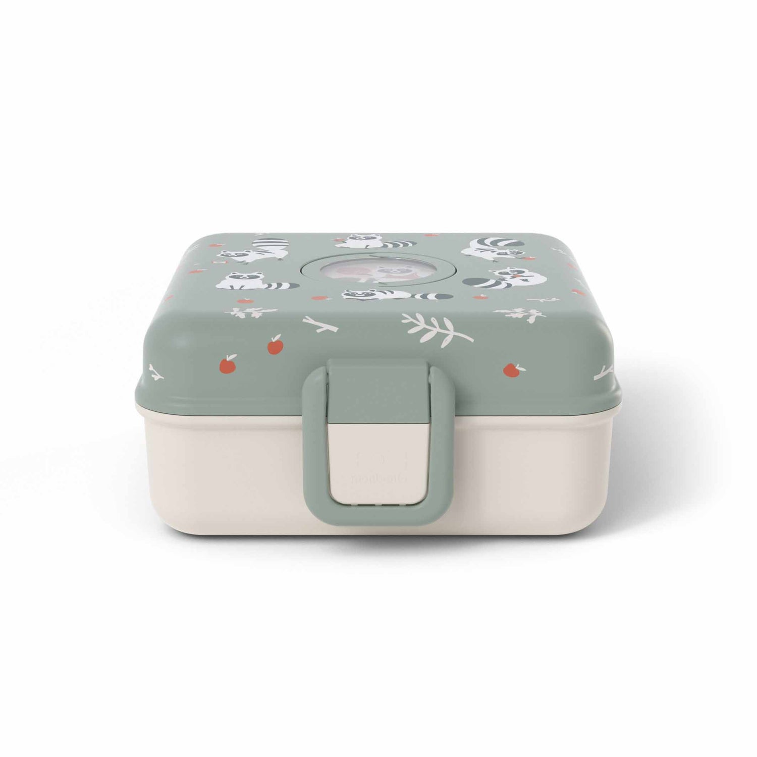 Geschlossene Snacky Lunchbox im Waschbär-Design, robust, praktisch und ideal für Kinder unterwegs