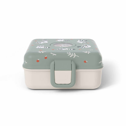 Geschlossene Snacky Lunchbox im Waschbär-Design, robust, praktisch und ideal für Kinder unterwegs