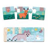 Puzzle mit Wolf und Reh im winterlichen Wald.