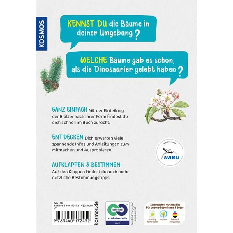 Rückseite des Buches – Fragen und Infos über Bäume sowie Hinweise zum Buch.