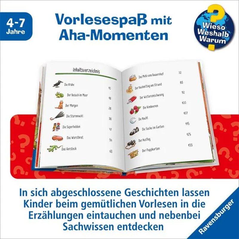 Wieso? Weshalb? Warum? Vorlesespaß mit Aha-Momenten – Innenseite mit Inhaltsverzeichnis und Geschichtenübersicht