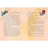 Buchseite mit Text und Illustration von zwei turnenden Mäusen im Zirkus.