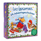 Box „Leo Lausemaus – 24 Adventsgeschichten“ mit winterlichem Motiv der kleinen Maus im Schal und Mütze, illustriert von Marco Campanella.