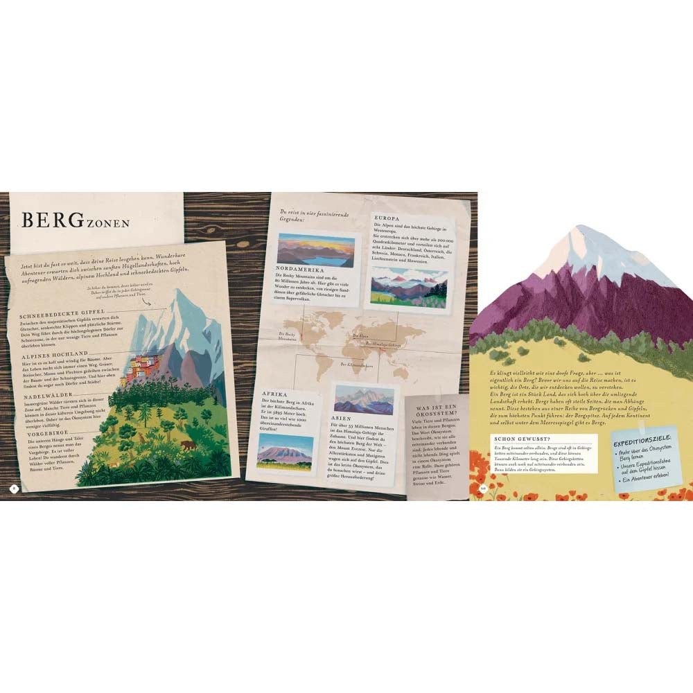 Die Bergzonen erklärt für Kinder im Buch "Besteige den Berg in diesem Buch"