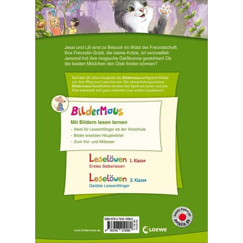 Buchrückseite „Der Wald der Freundschaft“ mit Klappentext und Infos zur Bildermaus-Reihe.