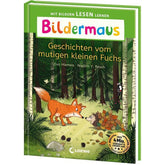 Buchcover „Geschichten vom mutigen kleinen Fuchs“ – Ein Fuchs steht im Wald einem Igel gegenüber, Hintergrund Bäume.