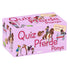 Rosa Quizbox „Das Quiz der Pferde und Ponys“ von Moses mit Illustrationen von Pferden, Reiterinnen und Ausrüstung.