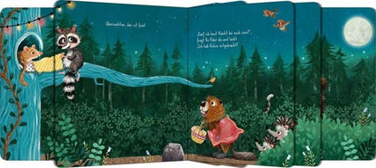 Innenseiten Pappbilderbuch der ganze Wald schnarcht schon bald mit Waschbär am Ast