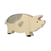 gefleckte Eber Holzfigur von Holztiger in naturweiß mit grauen Flecken