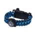 Blau-schwarzes Survival-Armband aus geflochtener Kordel mit integriertem Kompass und Steckverschluss.
