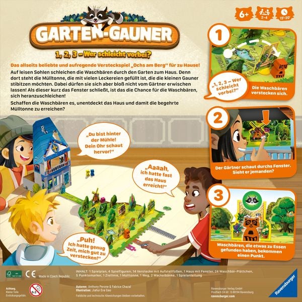 Rückseite der Verpackung des Brettspiels Garten Gauner, Spiel für Kinder