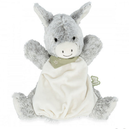 Graues Esel-Schmusetuch mit cremefarbener Mitte und Halstuch.