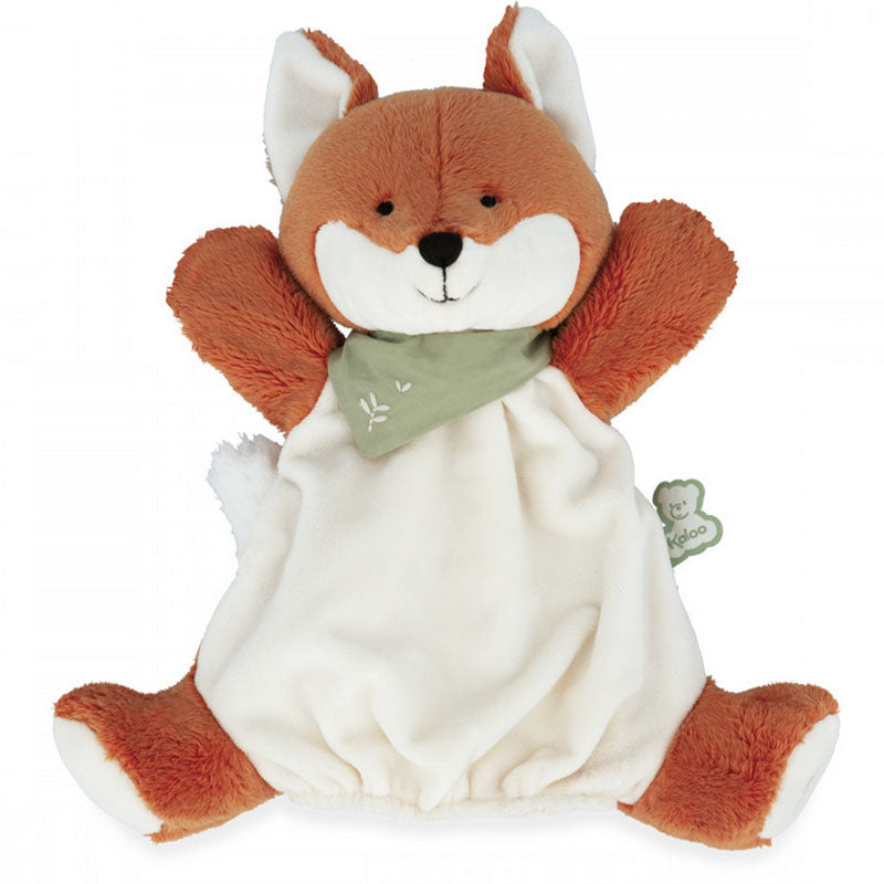 Fuchs-Kuscheltuch in Orange und Creme mit grünem Halstuch