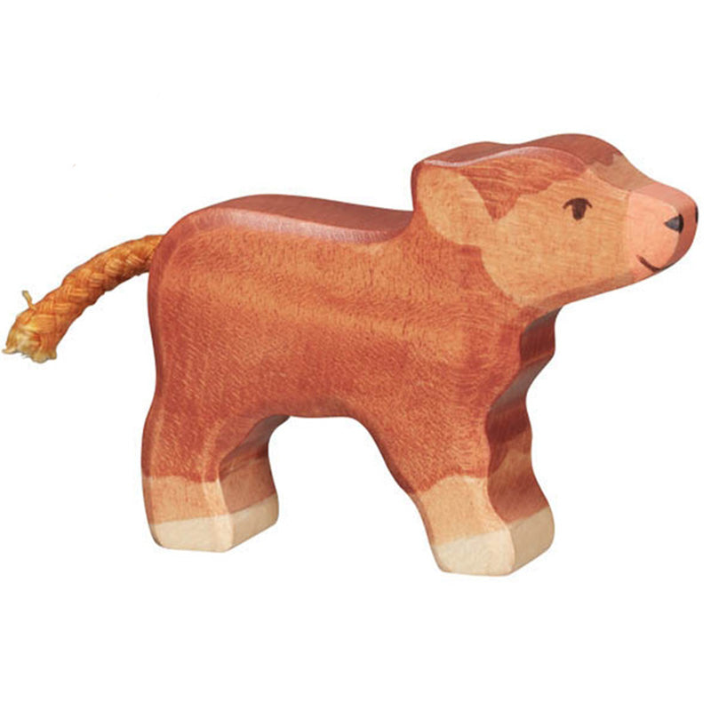 braunes schottisches hochlandkalb Holzfigur von Holztiger