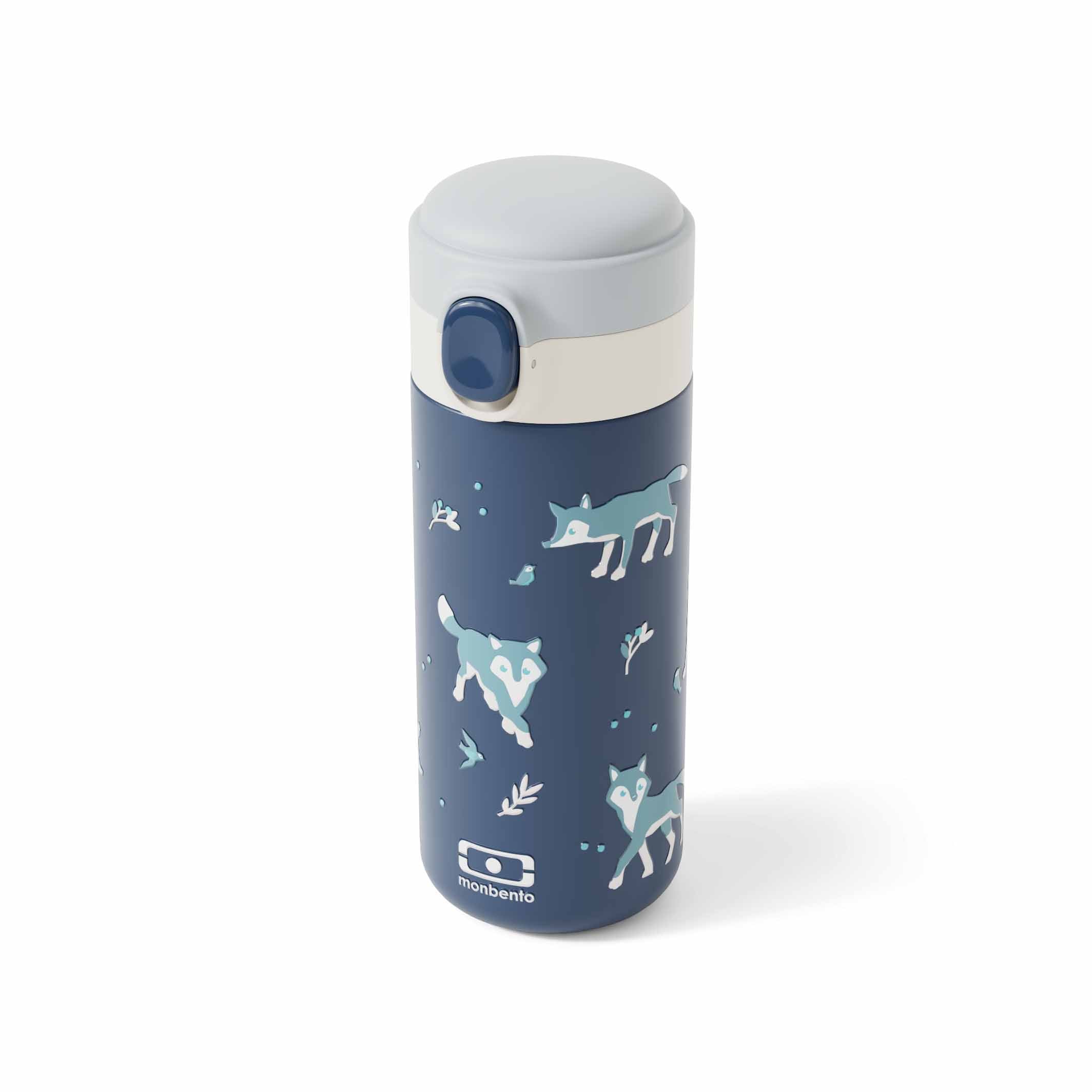 Isolierte Trinkflasche POP MonBento Wolf – stilvolles Wolfsdesign, robust, auslaufsicher &amp; nachhaltig