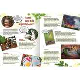 Buchseite „Geht’s dem Wald eigentlich gut?“ mit Text, Fotos und Infos zu Waldschutz.