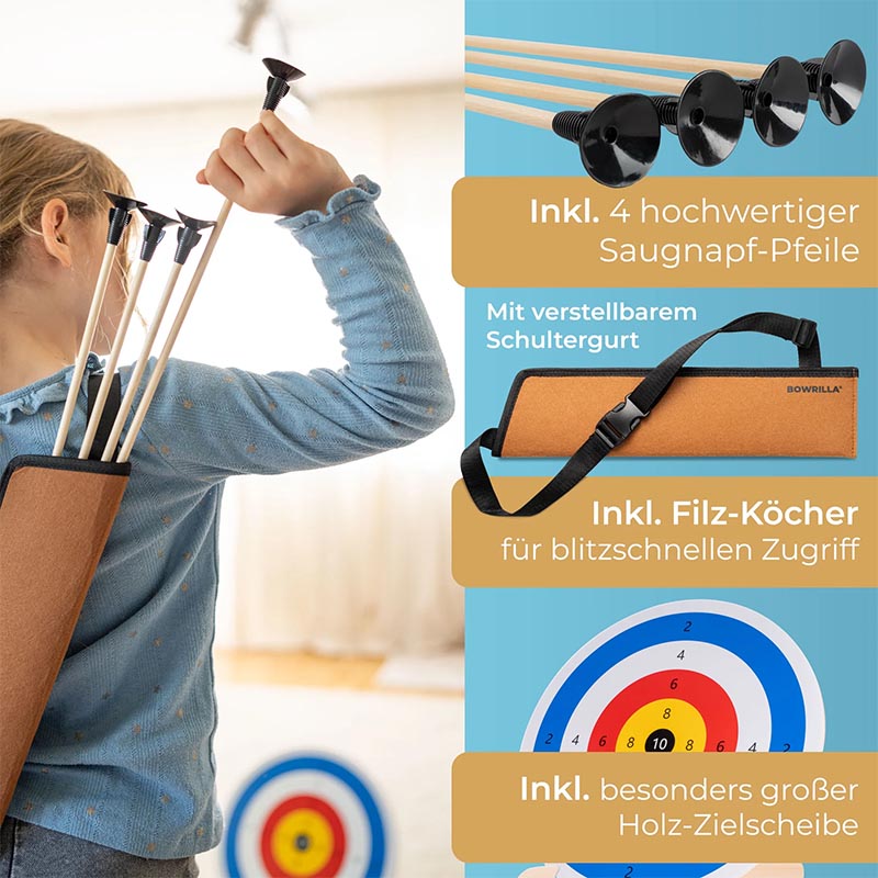 Kinderbogen – Fiberglas &amp; Holz, mit Saugnapfpfeilen