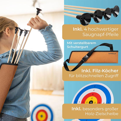 Kinderbogen – Fiberglas &amp; Holz, mit Saugnapfpfeilen