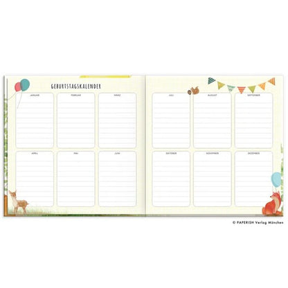 Doppelseite des Freundebuchs mit Geburtstagskalender für Eintragungen nach Monaten.