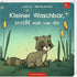 Buchcover Illustration eines kleinen Waschbären auf einer Wiese mit Schilf, Titel „Kleiner Waschbär, erzähl mir von dir“