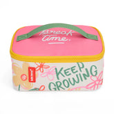 lunchtasche mit blumen und rosa deckel, reissverschluss ist geschlossen