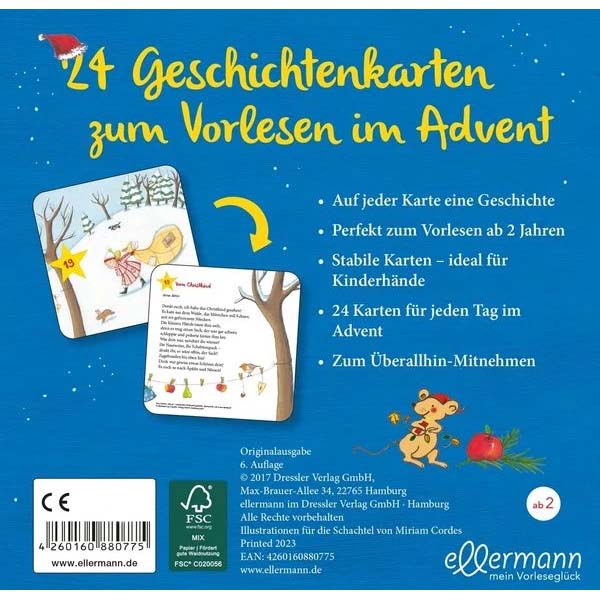 Rückseite der Box mit 24 Karten zum Vorlesen im Advent für Kleinkinder