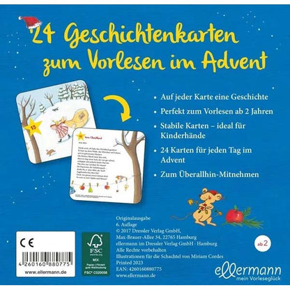 Rückseite der Box mit 24 Karten zum Vorlesen im Advent für Kleinkinder