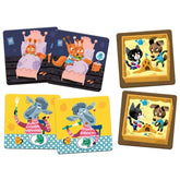 Produktansicht Karten – Zwei Kartenpaare: Füchse im Bett, Kinder streiten im Sandkasten, Schaf beim Essen.